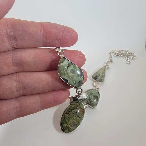 Handmade Green Jasper Necklace Artisan Sterling Silver Jewelry Unique Gemstone - Picture 6 of 10